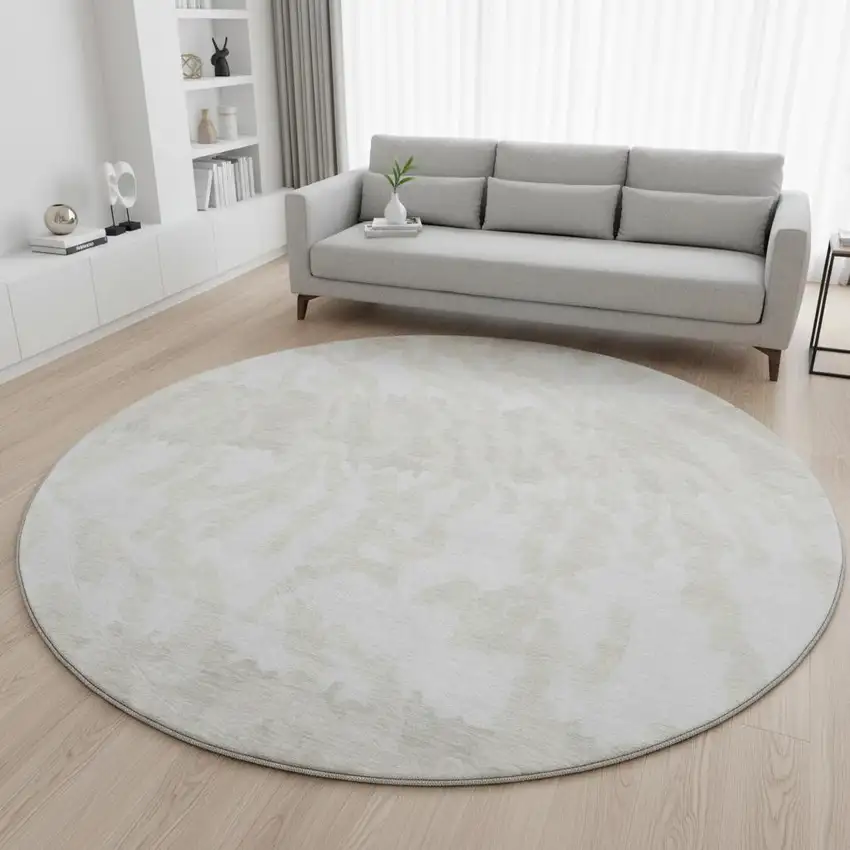 8' Ivory And Beige Animal Print Washable Round Rug With UV Protection Photo 2