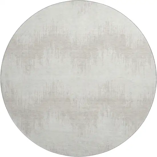 8' Ivory And Beige Chevron Washable Round Rug With UV Protection Photo 1