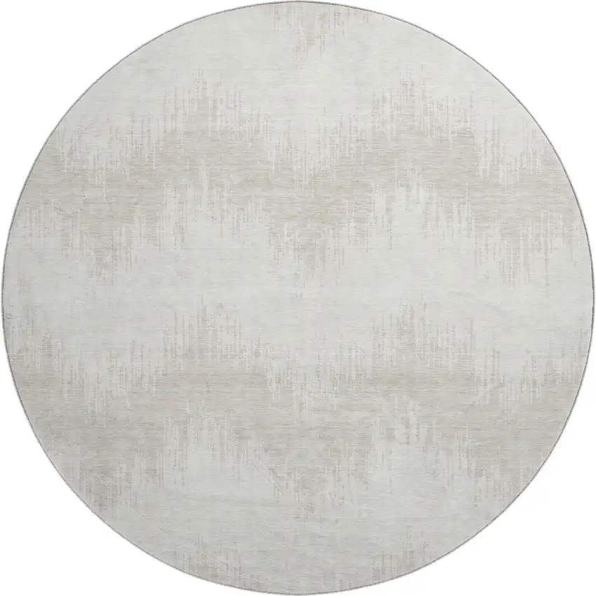 8' Ivory And Beige Chevron Washable Round Rug With UV Protection Photo 1