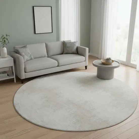 8' Ivory And Beige Chevron Washable Round Rug With UV Protection Photo 2