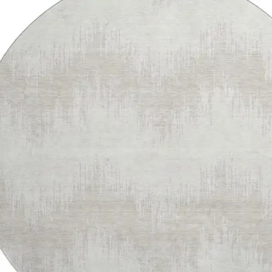8' Ivory And Beige Chevron Washable Round Rug With UV Protection Photo 3