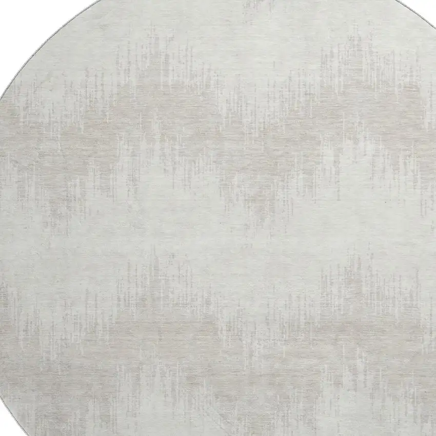 8' Ivory And Beige Chevron Washable Round Rug With UV Protection Photo 3