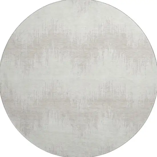 8' Ivory And Beige Chevron Washable Round Rug With UV Protection Photo 4