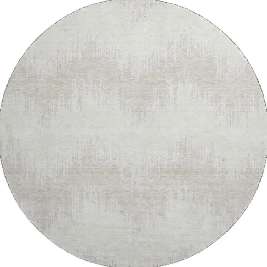8' Ivory And Beige Chevron Washable Round Rug With UV Protection Photo 4
