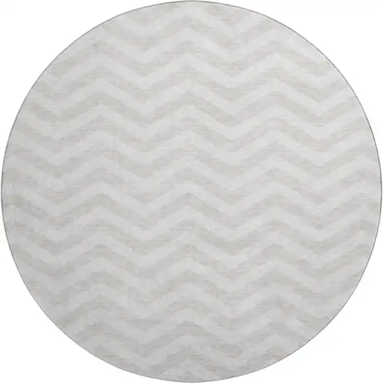 8' Ivory And Beige Chevron Washable Round Rug With UV Protection Photo 1