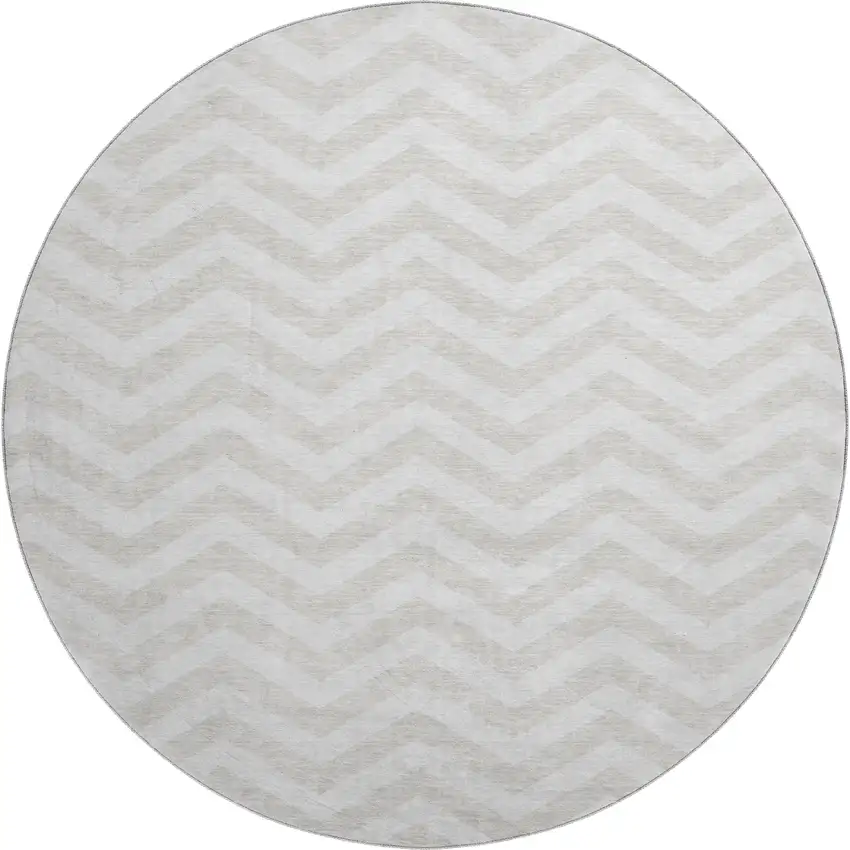 8' Ivory And Beige Chevron Washable Round Rug With UV Protection Photo 1