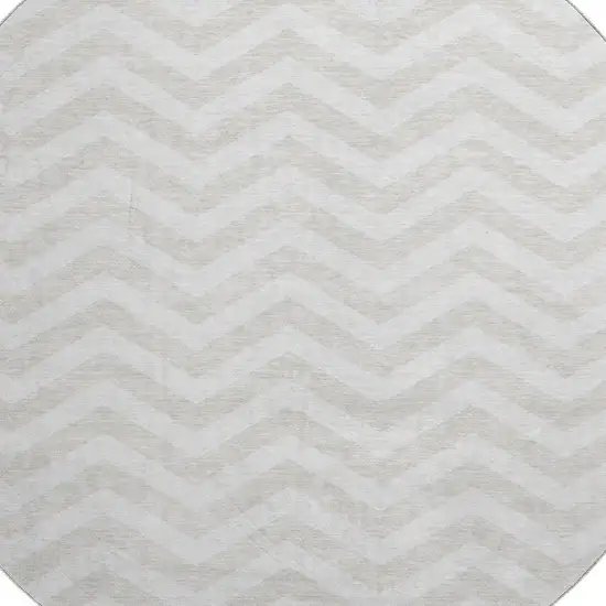8' Ivory And Beige Chevron Washable Round Rug With UV Protection Photo 3