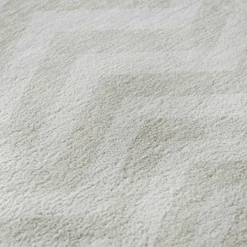 8' Ivory And Beige Chevron Washable Round Rug With UV Protection Photo 9