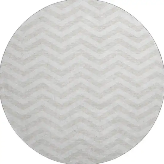 8' Ivory And Beige Chevron Washable Round Rug With UV Protection Photo 4