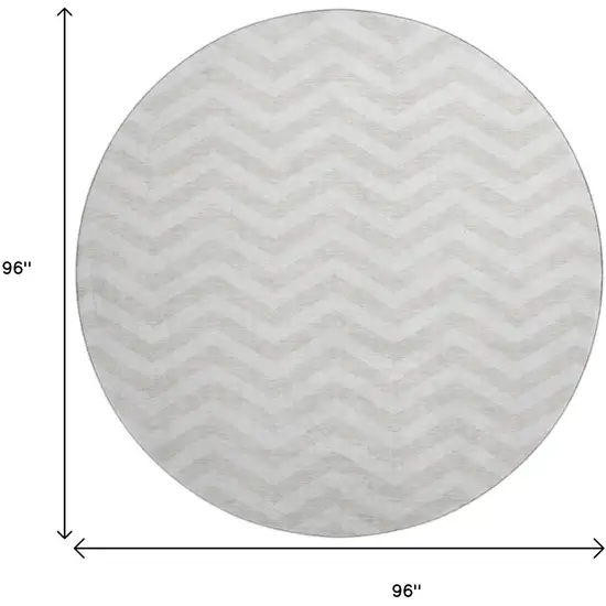 8' Ivory And Beige Chevron Washable Round Rug With UV Protection Photo 3