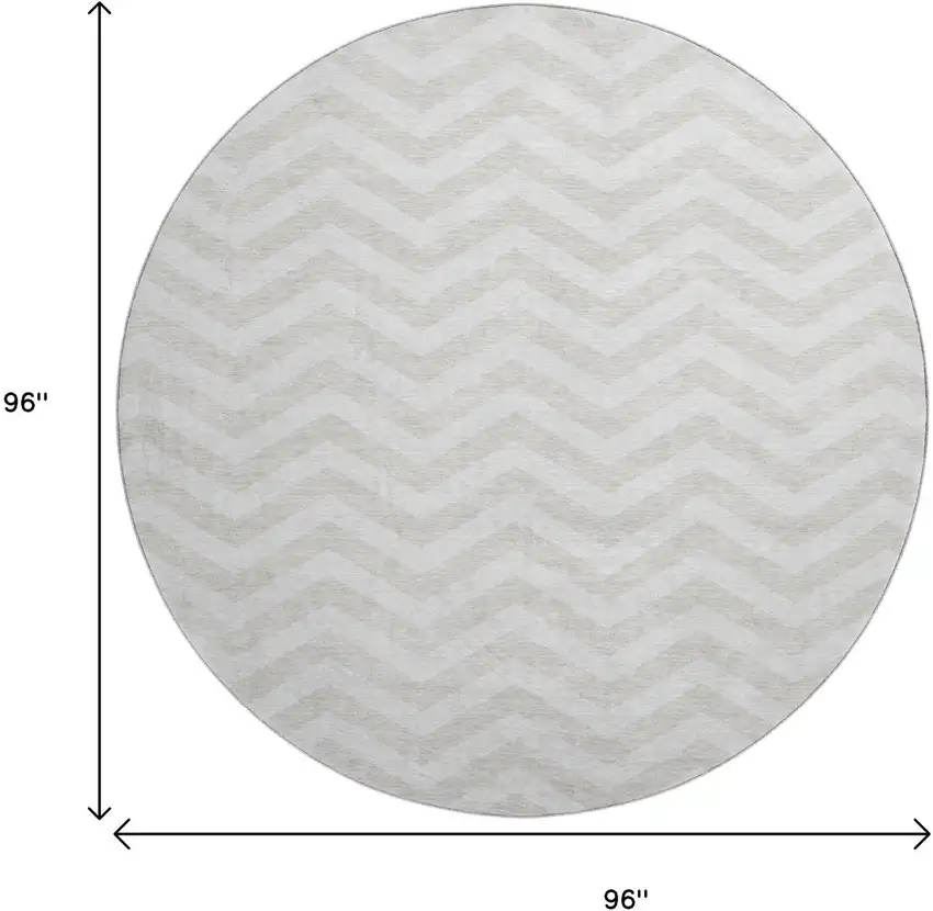 8' Ivory And Beige Chevron Washable Round Rug With UV Protection Photo 3