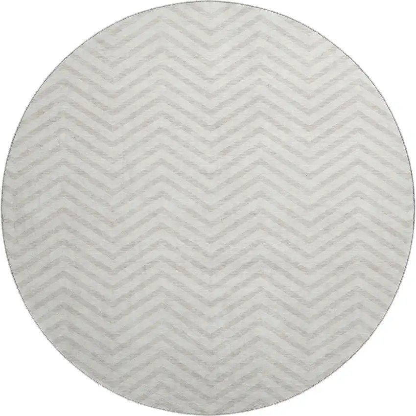 8' Ivory And Beige Chevron Washable Round Rug With UV Protection Photo 1