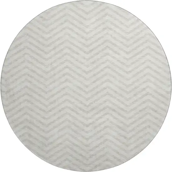 8' Ivory And Beige Chevron Washable Round Rug With UV Protection Photo 1