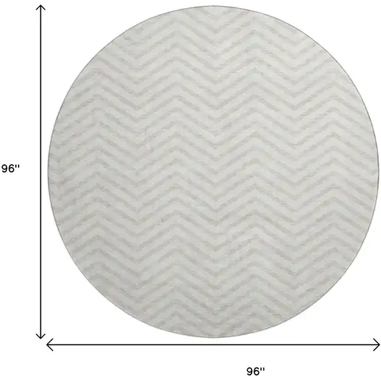 8' Ivory And Beige Chevron Washable Round Rug With UV Protection Photo 9