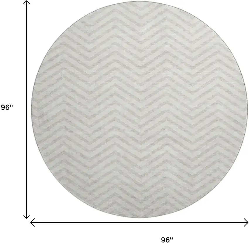8' Ivory And Beige Chevron Washable Round Rug With UV Protection Photo 9