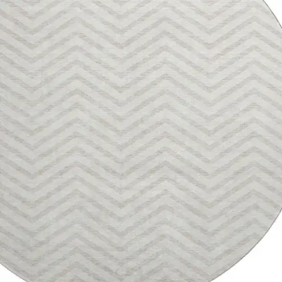 8' Ivory And Beige Chevron Washable Round Rug With UV Protection Photo 2