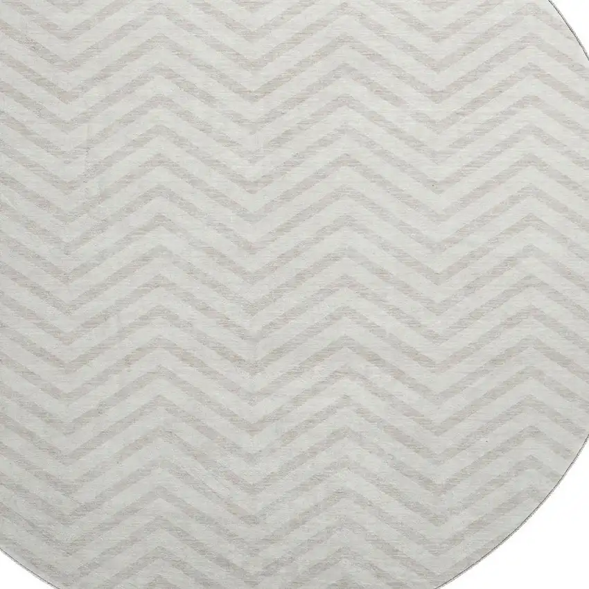8' Ivory And Beige Chevron Washable Round Rug With UV Protection Photo 2