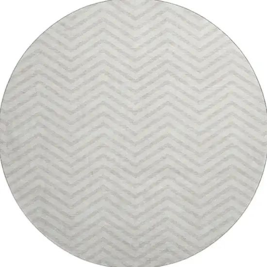 8' Ivory And Beige Chevron Washable Round Rug With UV Protection Photo 3