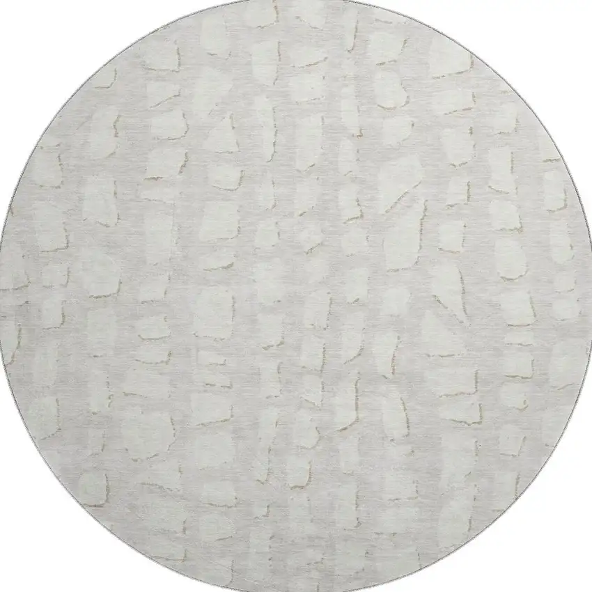8' Ivory And Beige Cobblestone Washable Round Rug With UV Protection Photo 4
