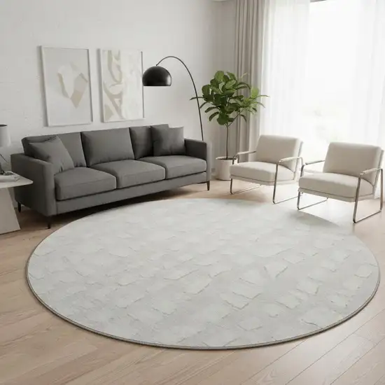 8' Ivory And Beige Cobblestone Washable Round Rug With UV Protection Photo 2