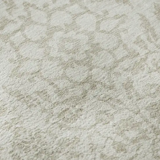 8' Ivory And Beige Damask Washable Round Rug With UV Protection Photo 9