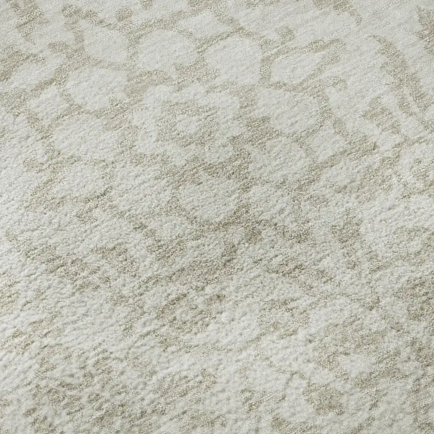 8' Ivory And Beige Damask Washable Round Rug With UV Protection Photo 9