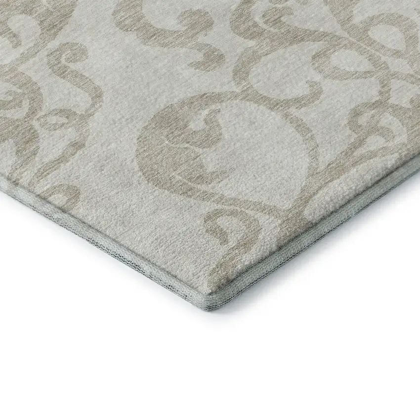 8' Ivory And Beige Damask Washable Round Rug With UV Protection Photo 6