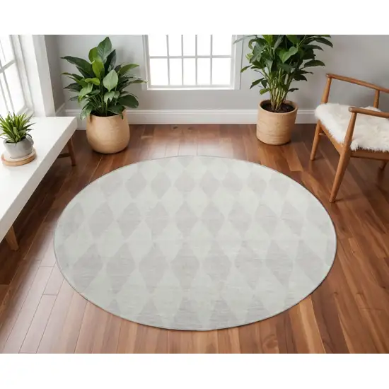 8' Ivory And Beige Diamond Washable Round Rug With UV Protection Photo 2