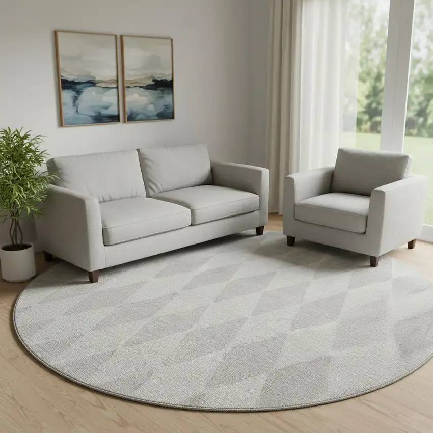 8' Ivory And Beige Diamond Washable Round Rug With UV Protection Photo 1