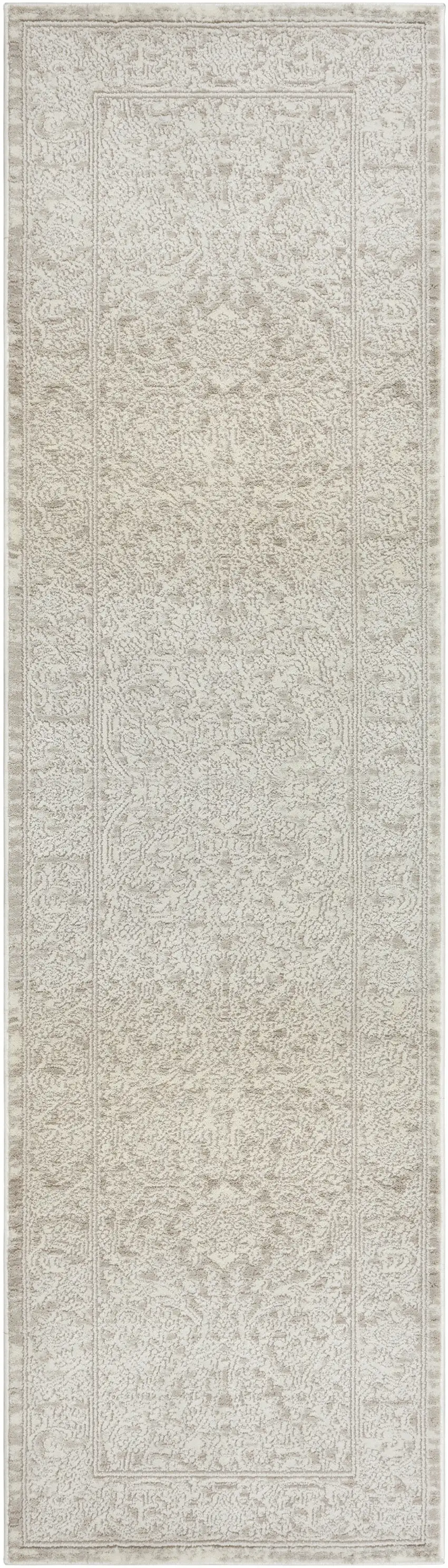 8' Ivory And Beige Floral Distressed Non Skid Runner Rug Photo 7