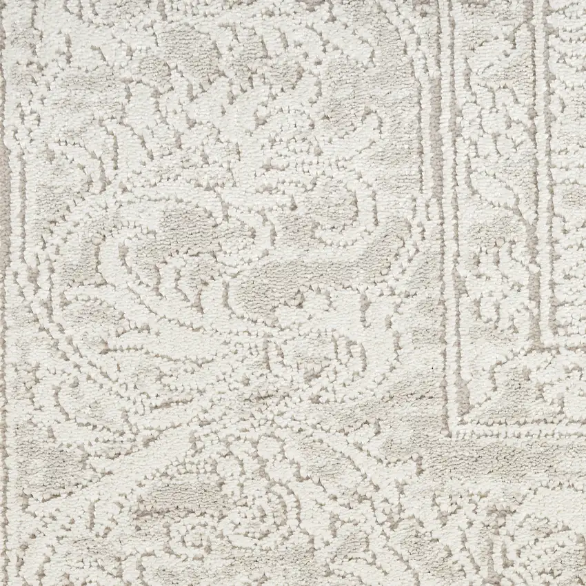 8' Ivory And Beige Floral Distressed Non Skid Runner Rug Photo 8
