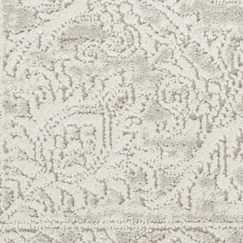 8' Ivory And Beige Floral Distressed Non Skid Runner Rug Photo 4