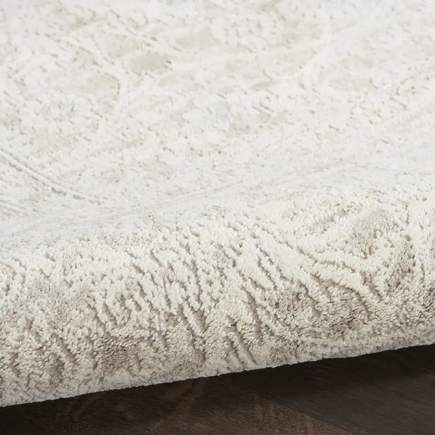 8' Ivory And Beige Floral Distressed Non Skid Runner Rug Photo 9