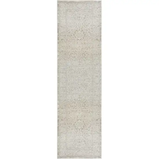 8' Ivory And Beige Floral Distressed Non Skid Runner Rug Photo 6