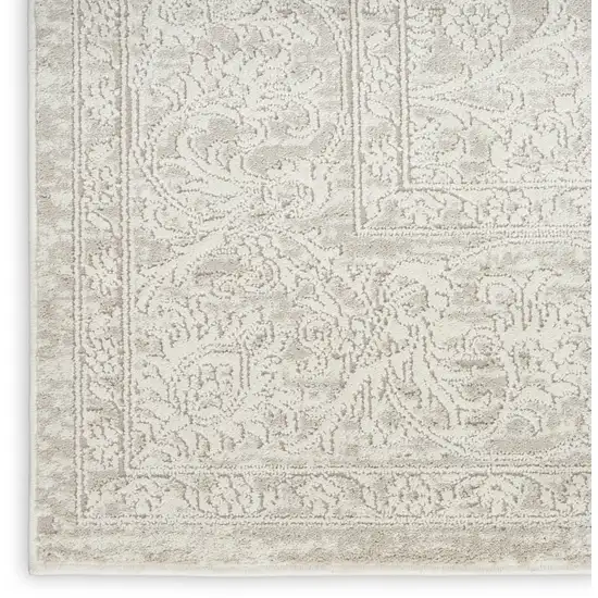 8' Ivory And Beige Floral Distressed Non Skid Runner Rug Photo 3