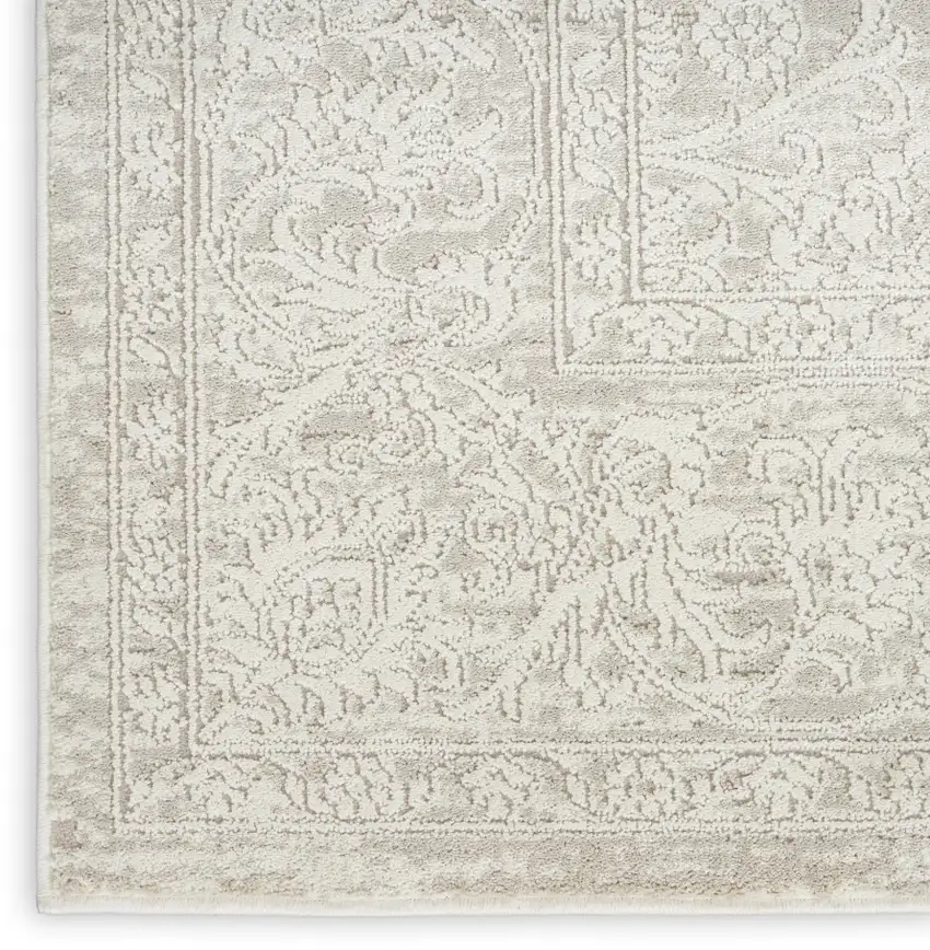 8' Ivory And Beige Floral Distressed Non Skid Runner Rug Photo 3