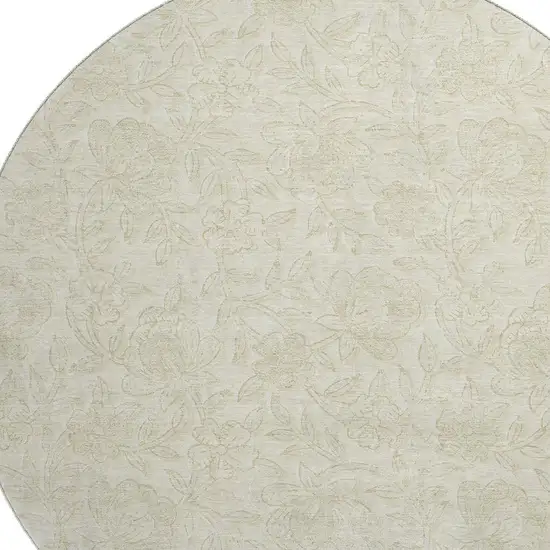 8' Ivory And Beige Floral Washable Round Rug With UV Protection Photo 3