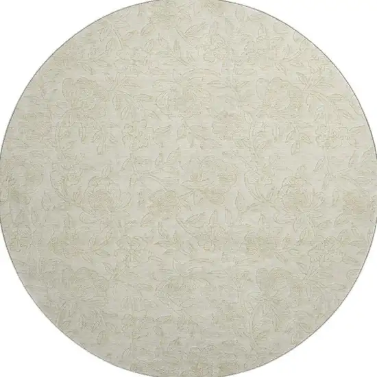 8' Ivory And Beige Floral Washable Round Rug With UV Protection Photo 4