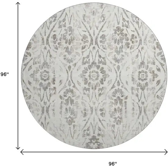8' Ivory And Beige Floral Washable Round Rug With UV Protection Photo 8