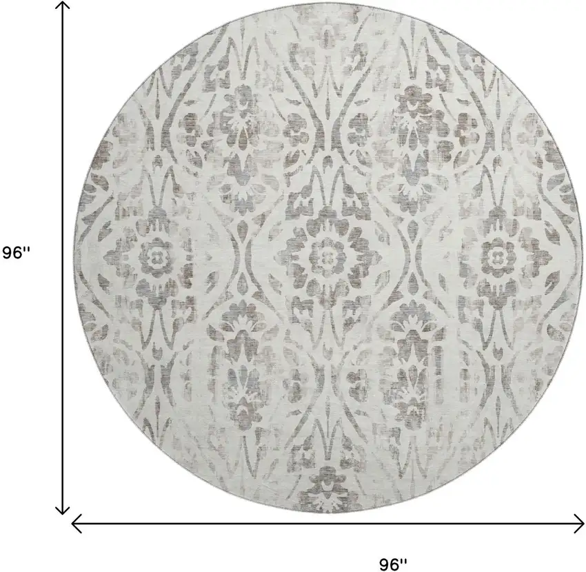 8' Ivory And Beige Floral Washable Round Rug With UV Protection Photo 8