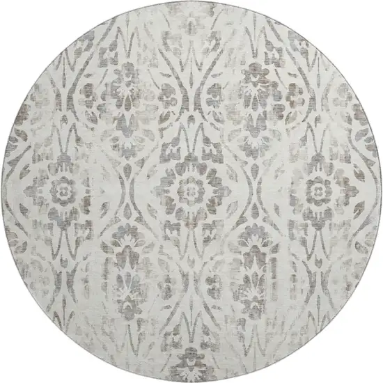 8' Ivory And Beige Floral Washable Round Rug With UV Protection Photo 1
