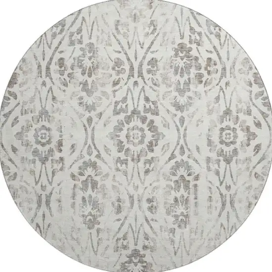8' Ivory And Beige Floral Washable Round Rug With UV Protection Photo 4