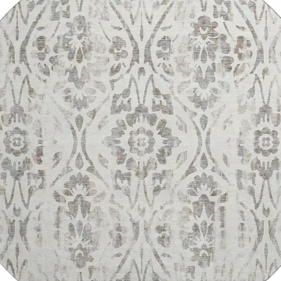 8' Ivory And Beige Floral Washable Round Rug With UV Protection Photo 3