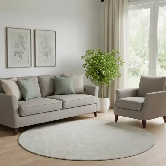 8' Ivory And Beige Floral Washable Round Rug With UV Protection Photo 1