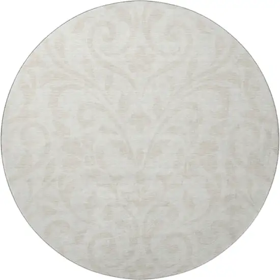 8' Ivory And Beige Floral Washable Round Rug With UV Protection Photo 3