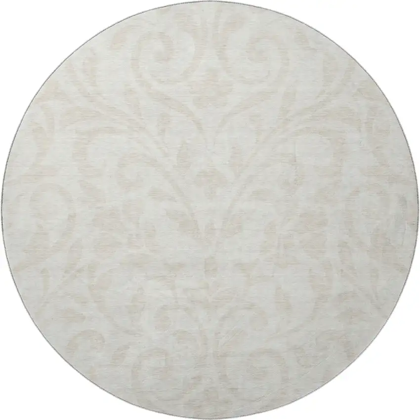 8' Ivory And Beige Floral Washable Round Rug With UV Protection Photo 3