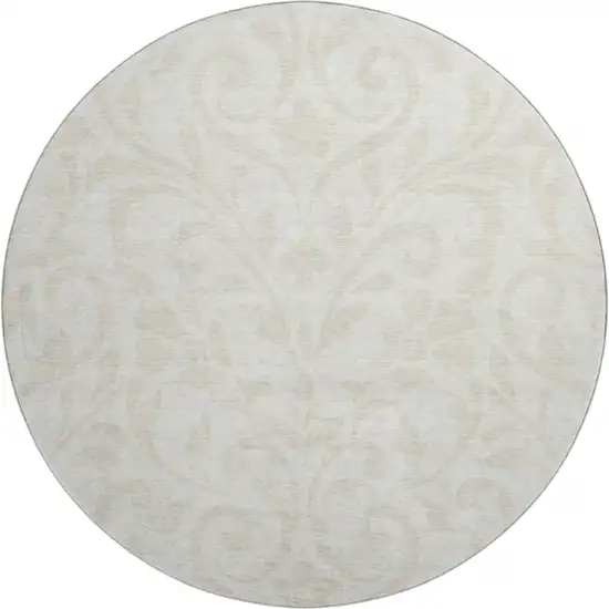8' Ivory And Beige Floral Washable Round Rug With UV Protection Photo 1