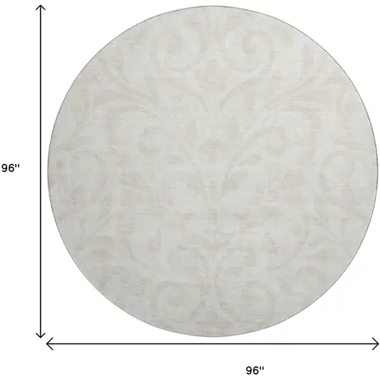 8' Ivory And Beige Floral Washable Round Rug With UV Protection Photo 9