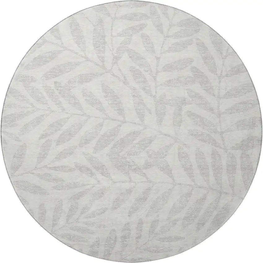 8' Ivory And Beige Floral Washable Round Rug With UV Protection Photo 4