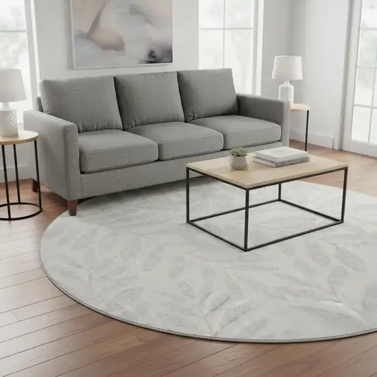 8' Ivory And Beige Floral Washable Round Rug With UV Protection Photo 2